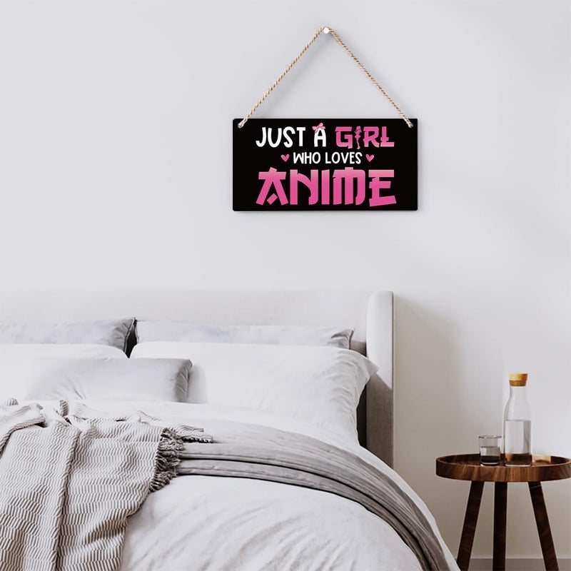 BELLOWDEER Anime Wall Decor Anime Room Decor Anime Gifts for Girls Anime Gifts for Women, Just a Girl Who Loves Anime Wooden Sign Wall Art Decor for Farmhouse Home Porch Bedroom Living Room Office Party - Image 5